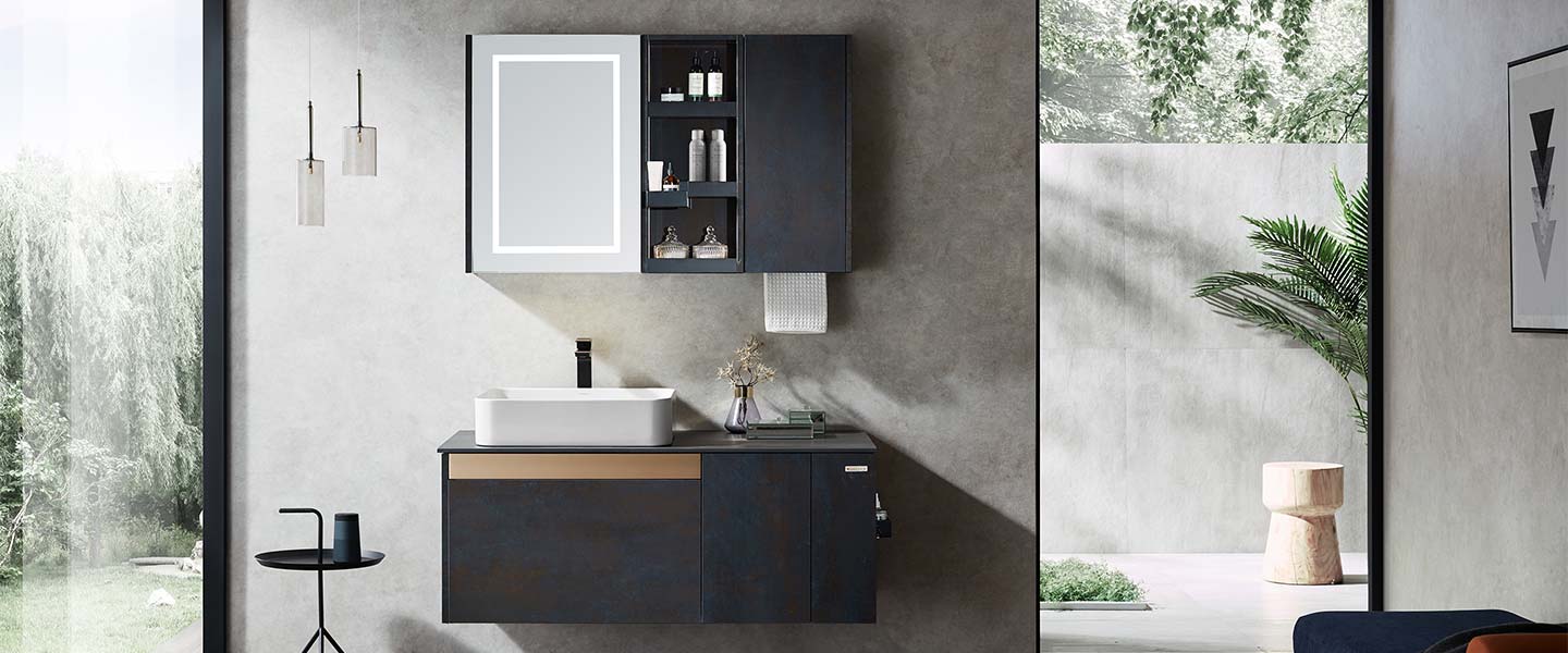 Dark Lacquer Painting Wall mounted Bathroom Mirror Cabinets PCWY19009 02