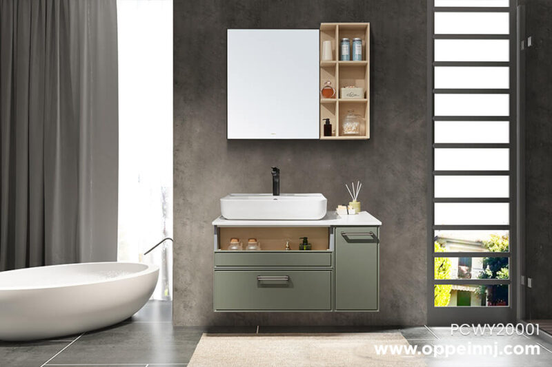Green Lacquer Wood Grain Bathroom Cabinet PCWY20001 1