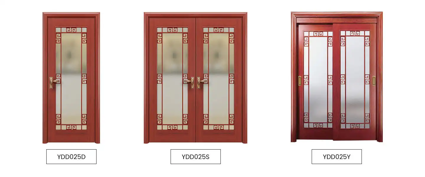 Traditional Wood Veneer Interior Flat Glass Door YDD025Y 02