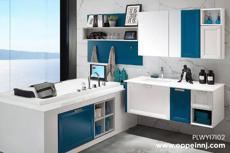 Transitional Blue Lacquer Bathroom Vanity PLWY17102 1