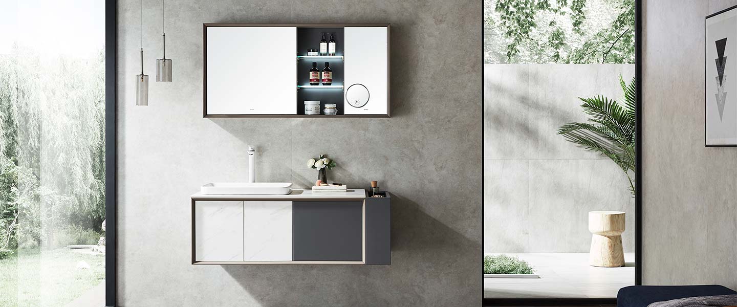 Wall Mounted Bathroom Cabinets Modern Style with Open Shelves PCWY19010 02