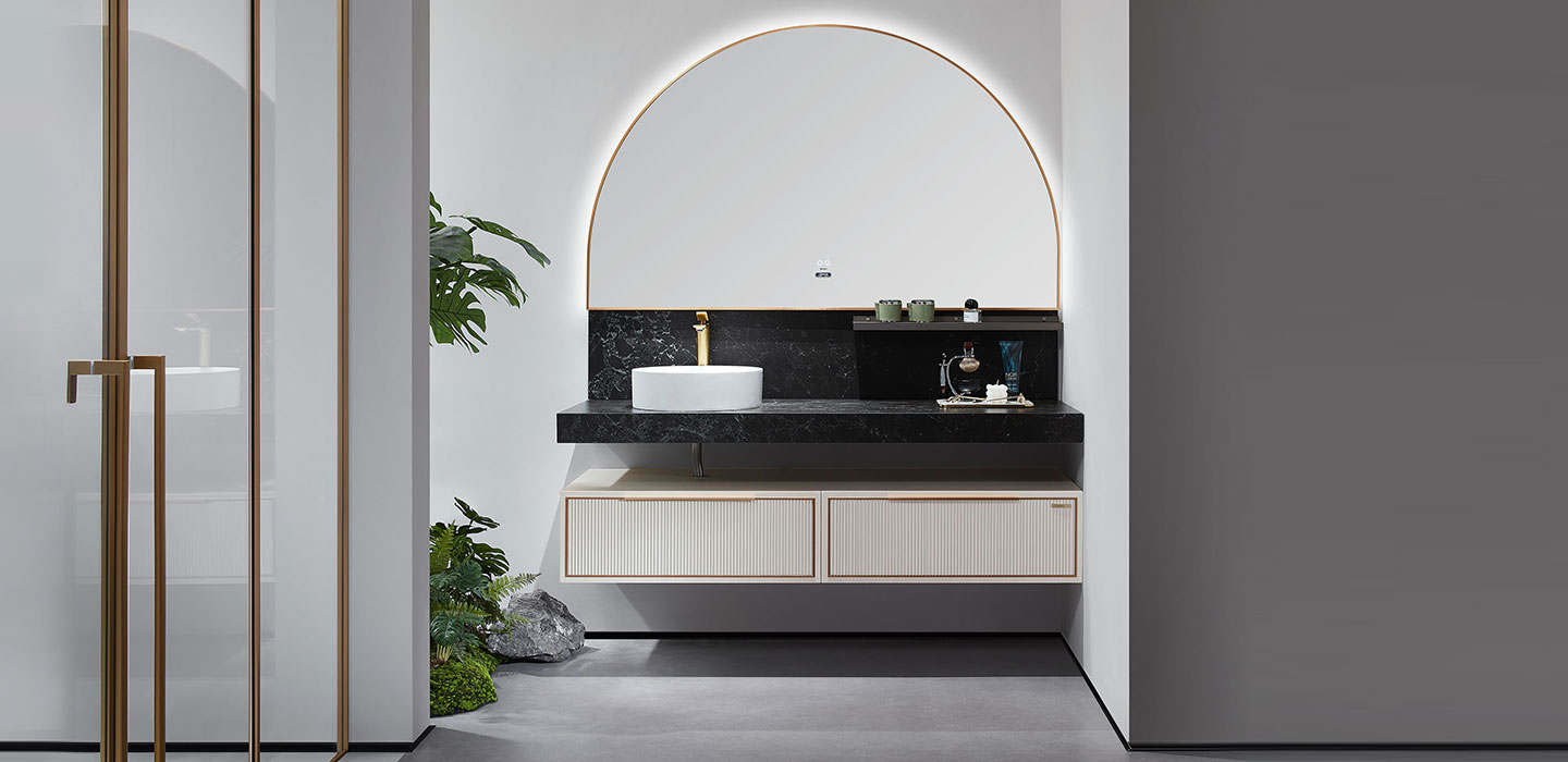 White Fluted Floating Bathroom Vanity with Sink DEWROMA 03
