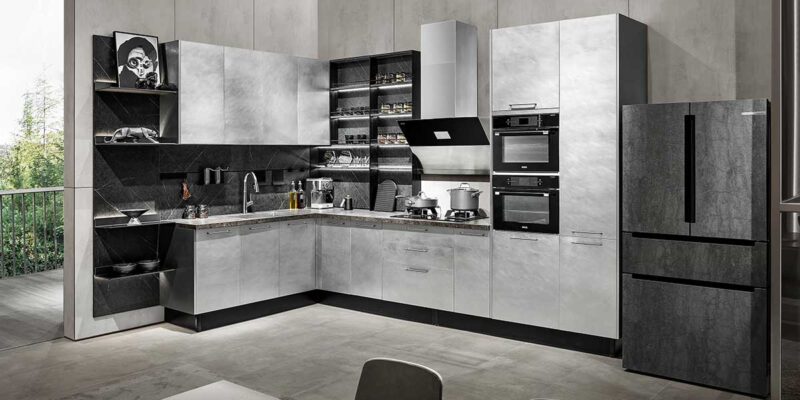 L shaped Grey Metal Foil Kitchen Cabinet PLCC20100 2