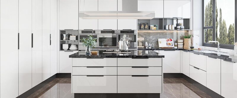 White Glossy Lacquer Large Kitchen Cabinets OP20 L01 2